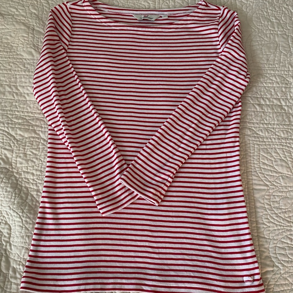 Vineyard Vines Red and White Striped 3/4 Sleeve Tee Size Small